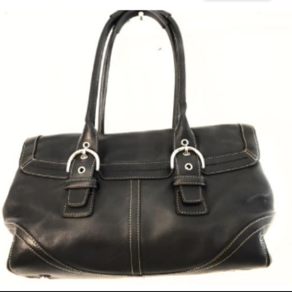 COACH Black LEATHER Handbag Satchel HAMPTON